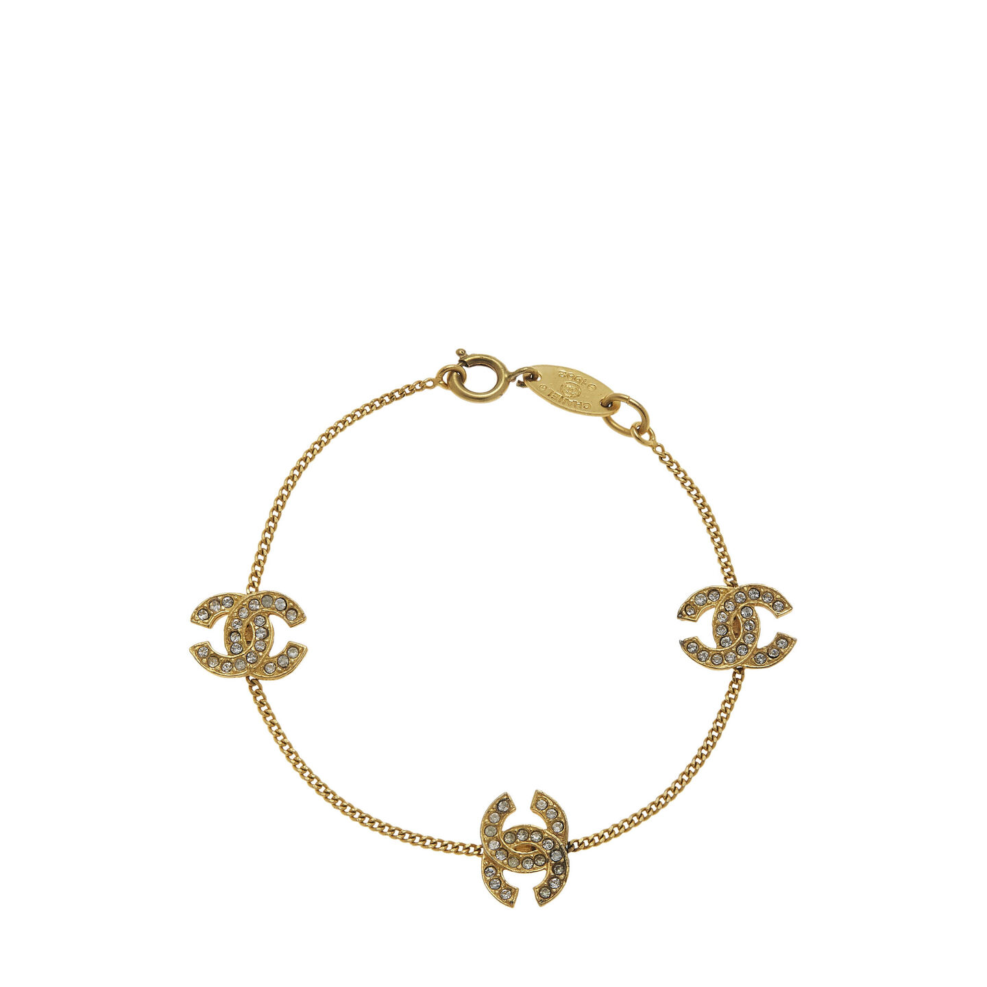 chanel gold crystal cc bracele